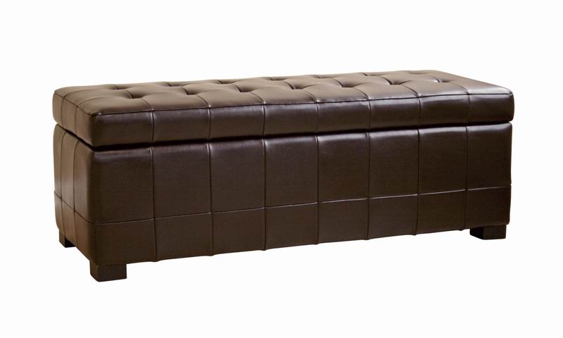Baxton Studio Walter Brown Leather Tufted Large Storage Bench Ottoman